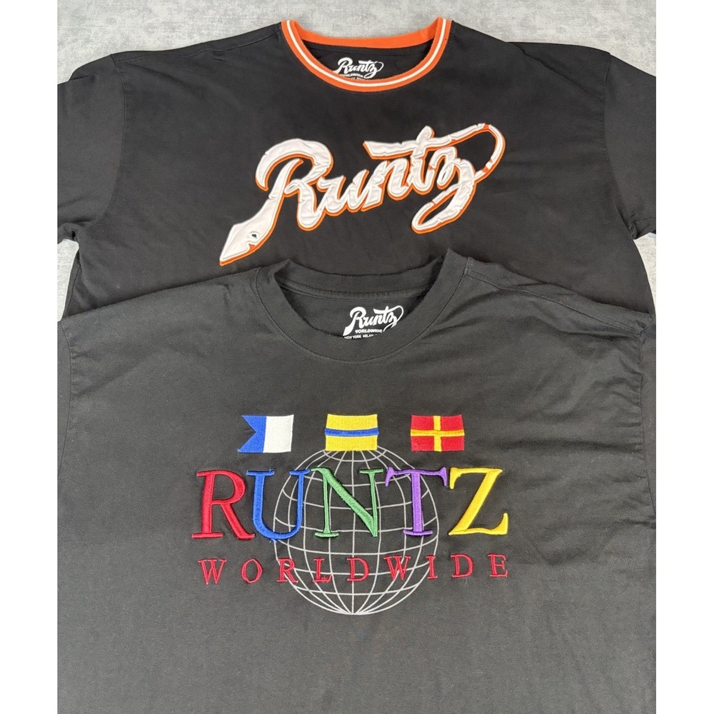 Runtz Worldwide T Shirt Lot 2 Mens 3XL Black Embroidered Logo Streetwear XXXL